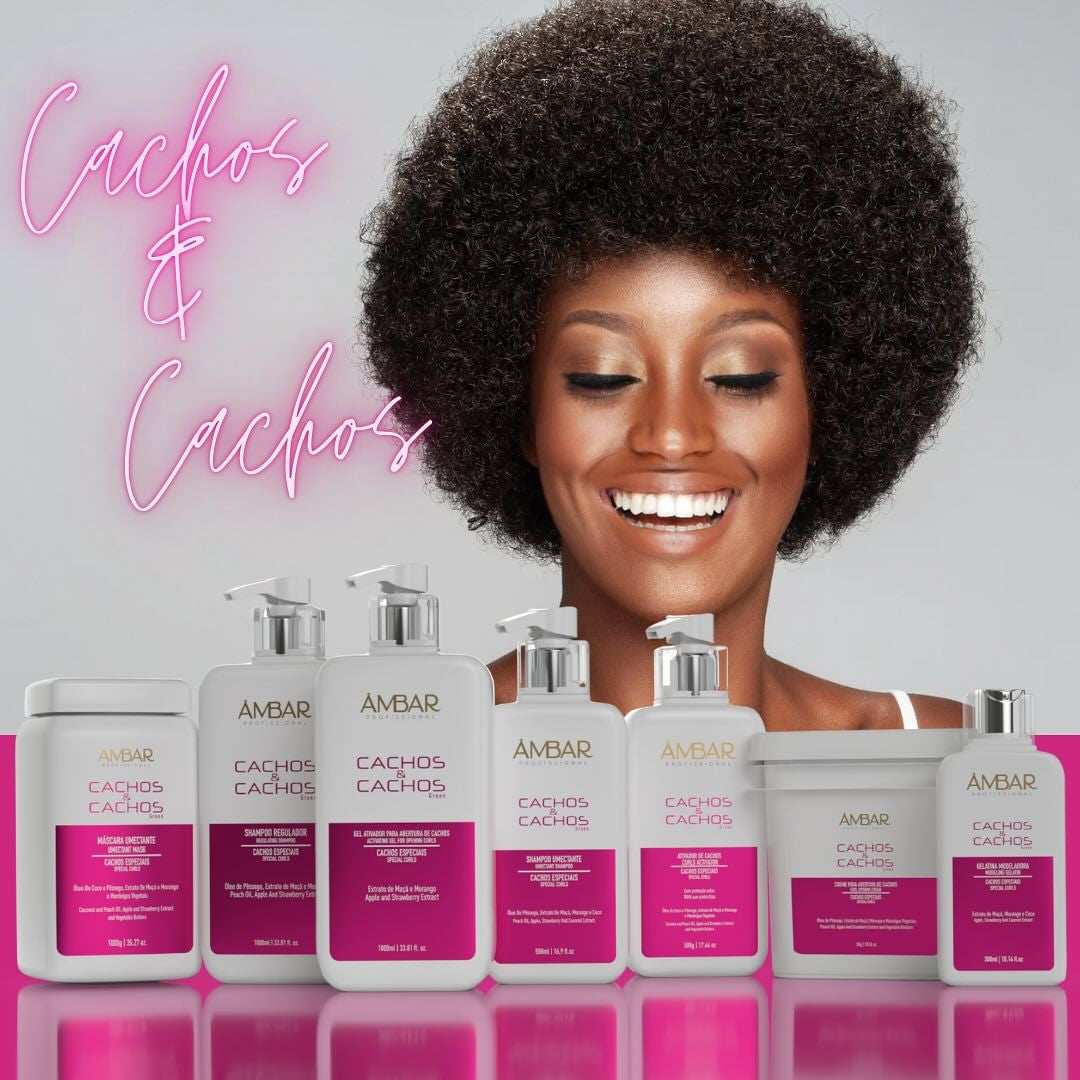 Kit Cachos e Cachos Ambar Profissional Shampoo, Máscara, Ativador e Gelatina