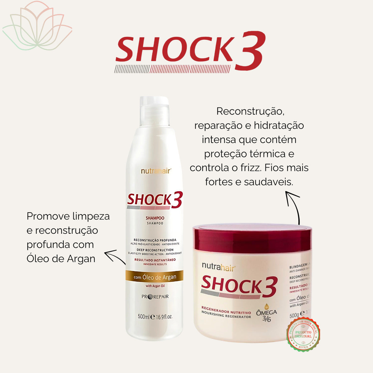 Shampoo E Mascara Nutritiva Shock3 Óleo De Argan Nutrahair