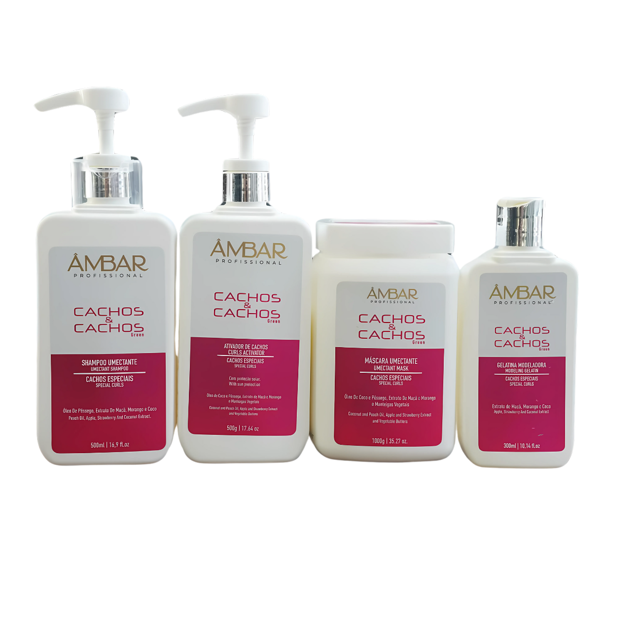 Kit Cachos e Cachos Ambar Profissional Shampoo, Máscara, Ativador e Gelatina