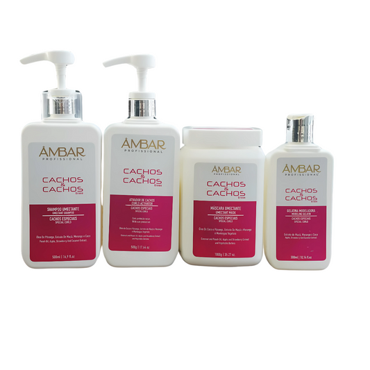 Kit Cachos e Cachos Ambar Profissional Shampoo, Máscara, Ativador e Gelatina