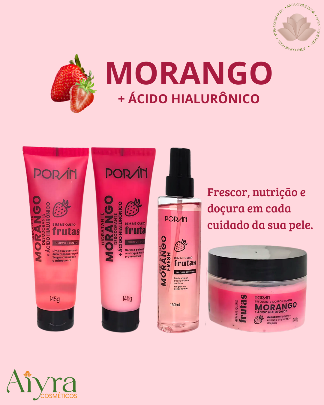 Kit corporal morango completo esfoliante hidratante