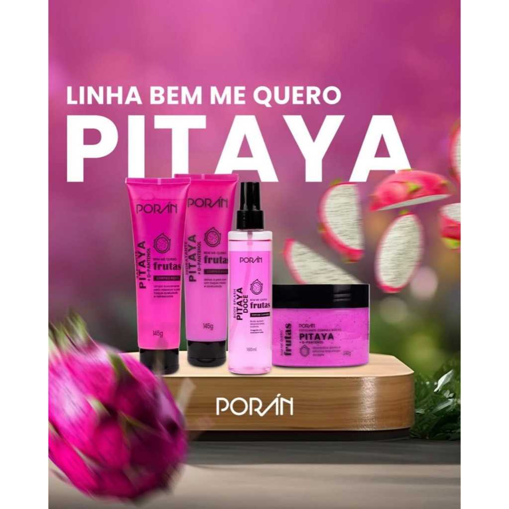 Kit Completo Pitaya Corpo Hidratante Body Splash Esfoliante Sabonete Porán