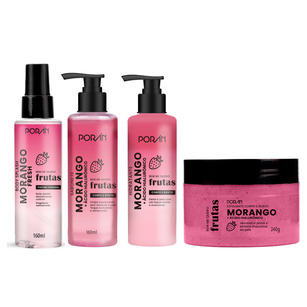 Kit corporal morango completo esfoliante hidratante