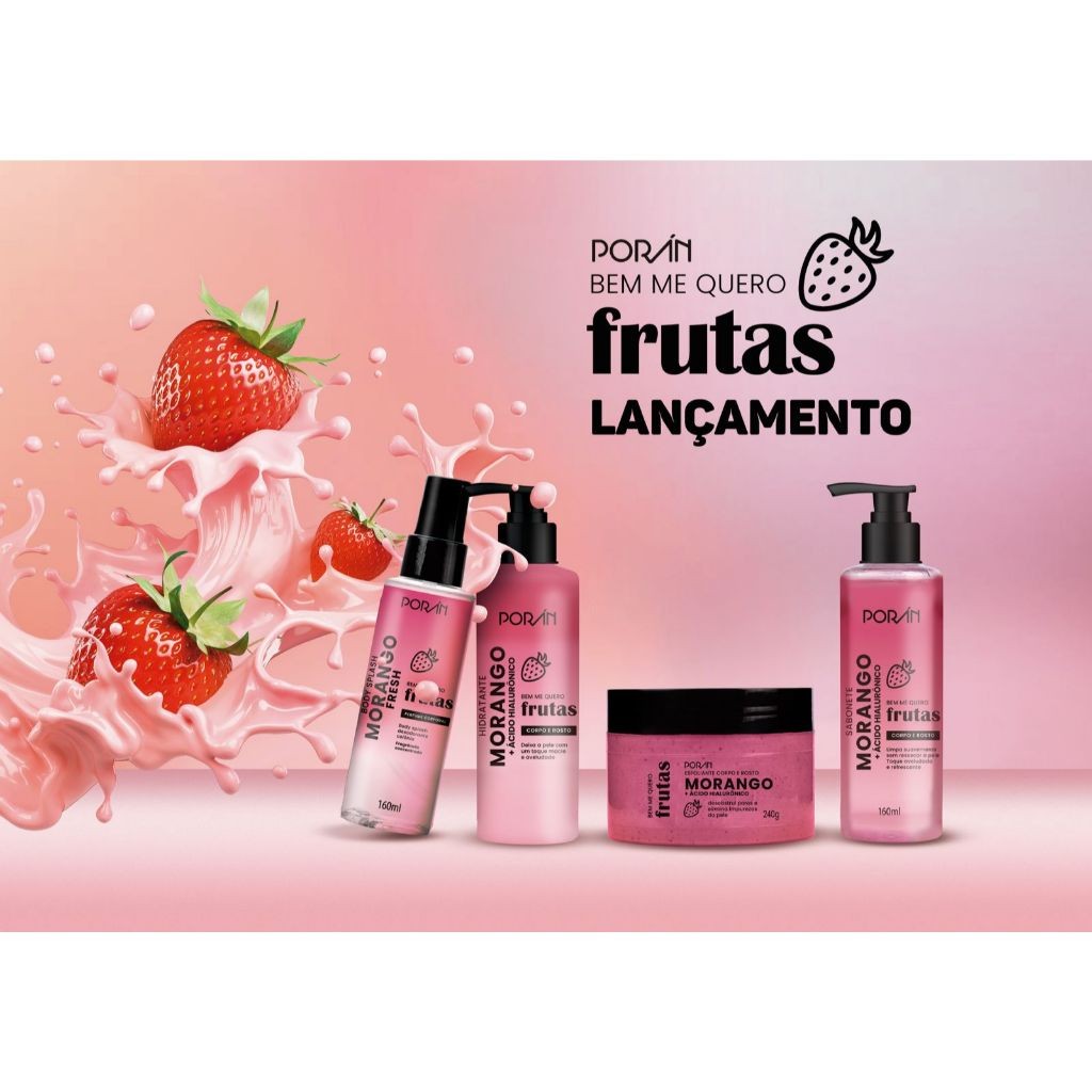 Kit corporal morango completo esfoliante hidratante