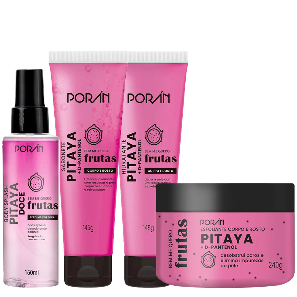 Kit Completo Pitaya Corpo Hidratante Body Splash Esfoliante Sabonete Porán